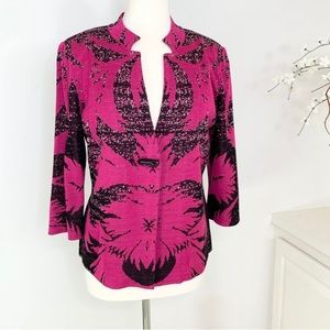 Ming Wang Knit Single Button Jacket Pink Black M